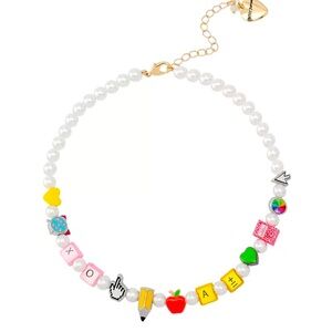 New Betsey Johnson Faux Stone Back to School Motif Cultivated Pearl Necklace